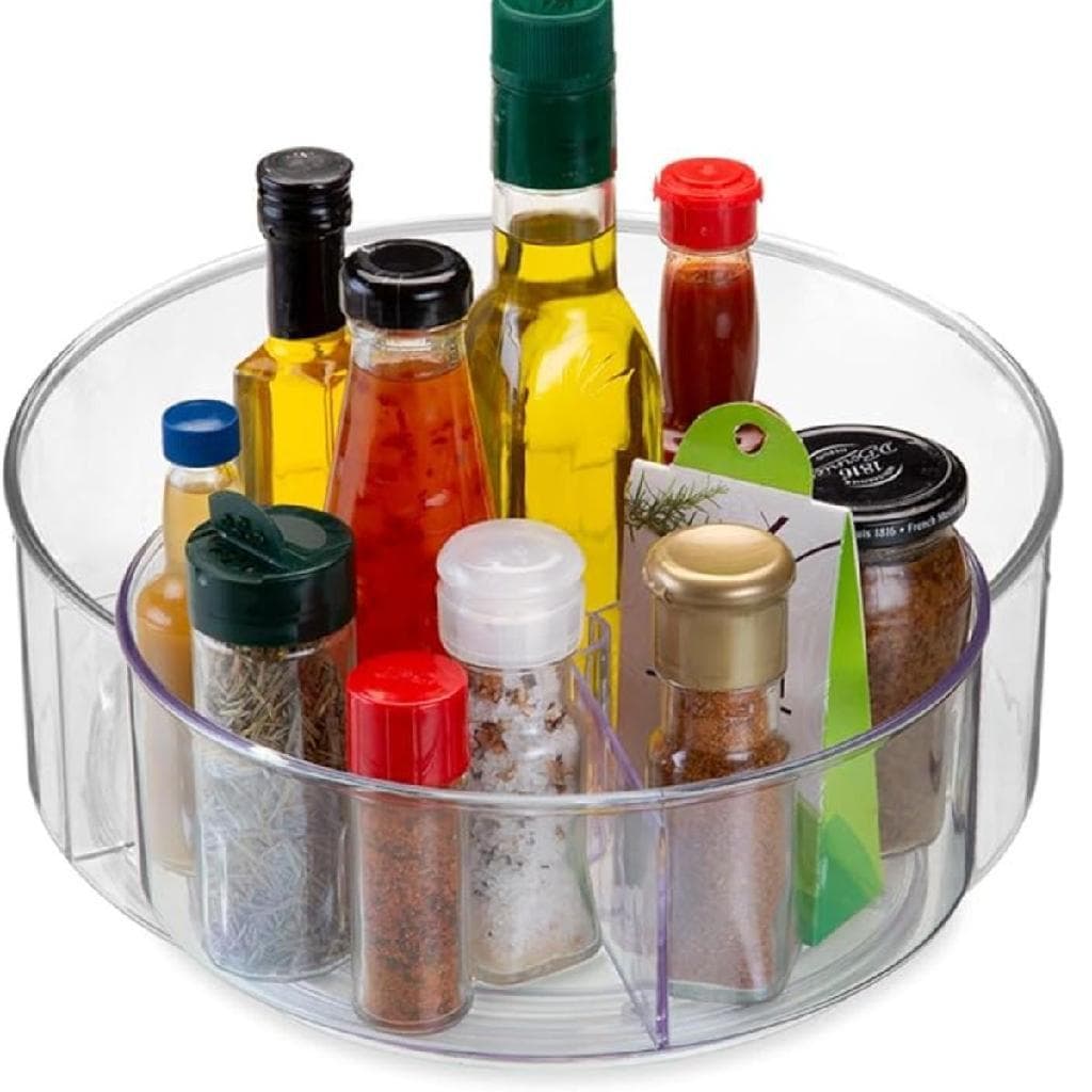 Bandeja Giratória Alta Cristal Dello 23x23x9 cm Porta Objetos Multiuso para Banheiro Cozinha e Escritório