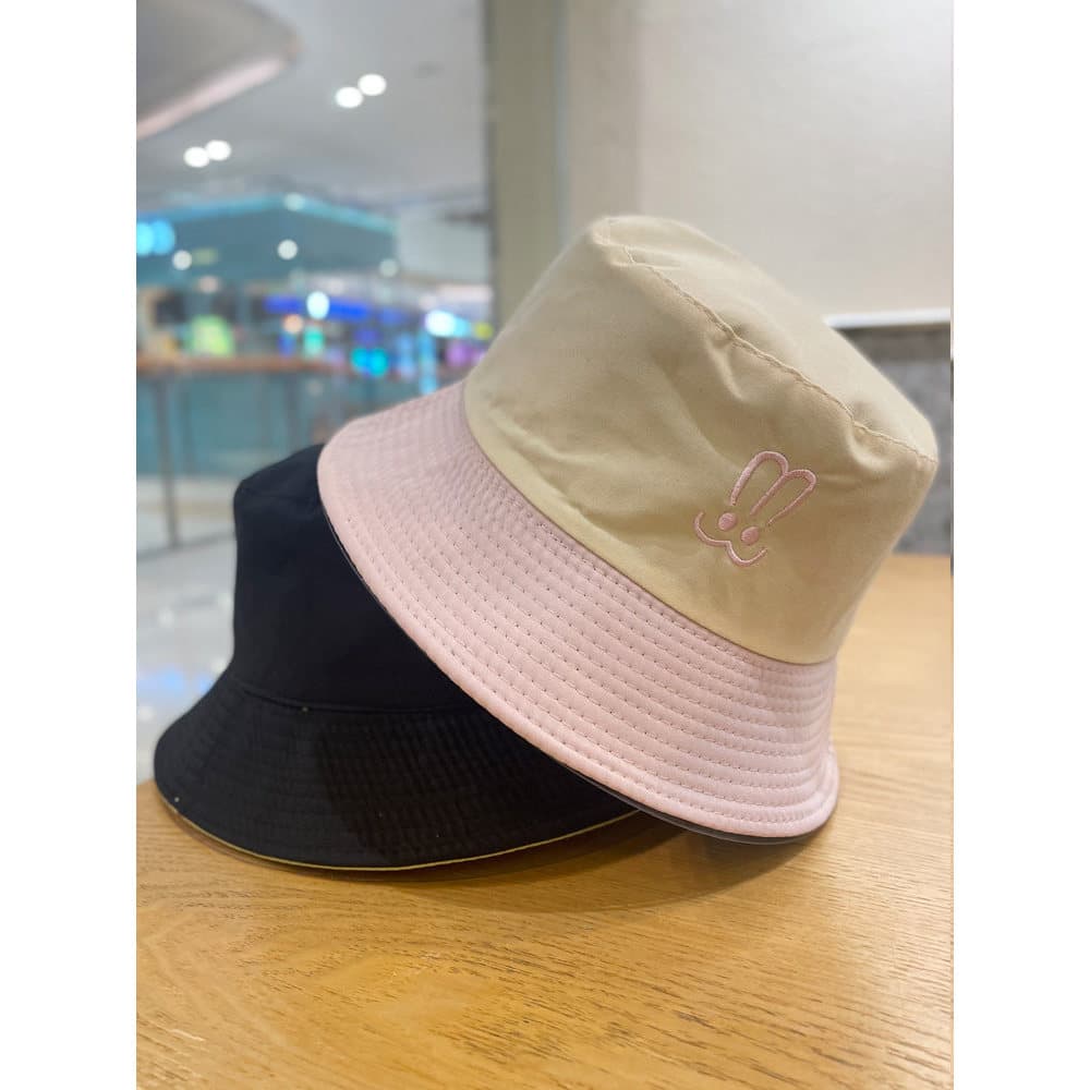 Primavera verão novo estilo bonito coelho bordado dupla face balde chapéu feminino versão coreana cor combinando guarda-