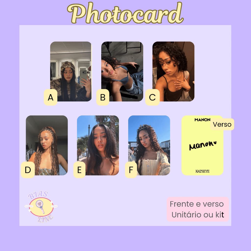 Photocard Fanmade Manon Katseye Selcas (modelo 1) | K-pop | Papel Fotográfico Laminado | Unidade ou Set