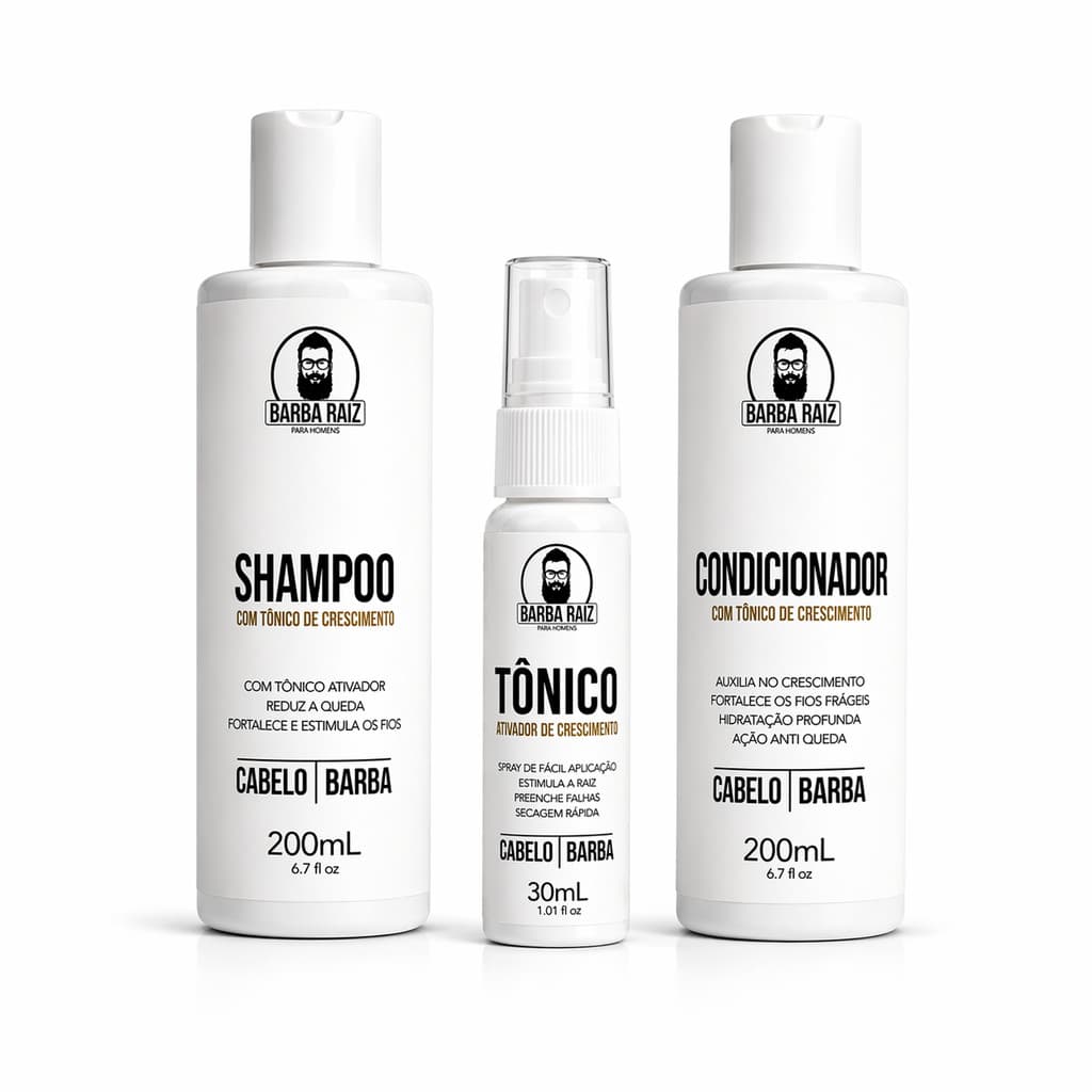 Kit Crescimento Barba e cabelo, Shampoo e condicionador de crescimento, Tônico de crescimento Spray