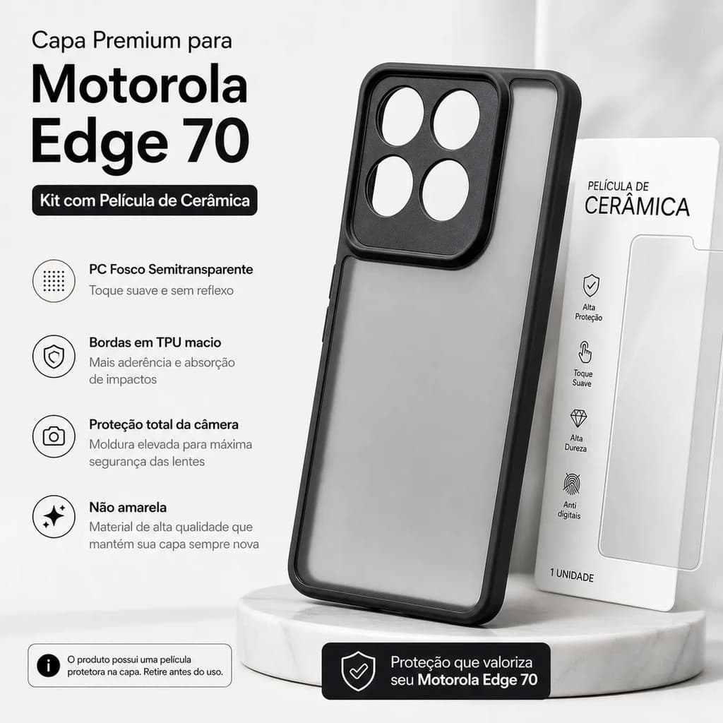 Capinha Translúcida+pelicula Ceramica P/ Moto Edge 70
