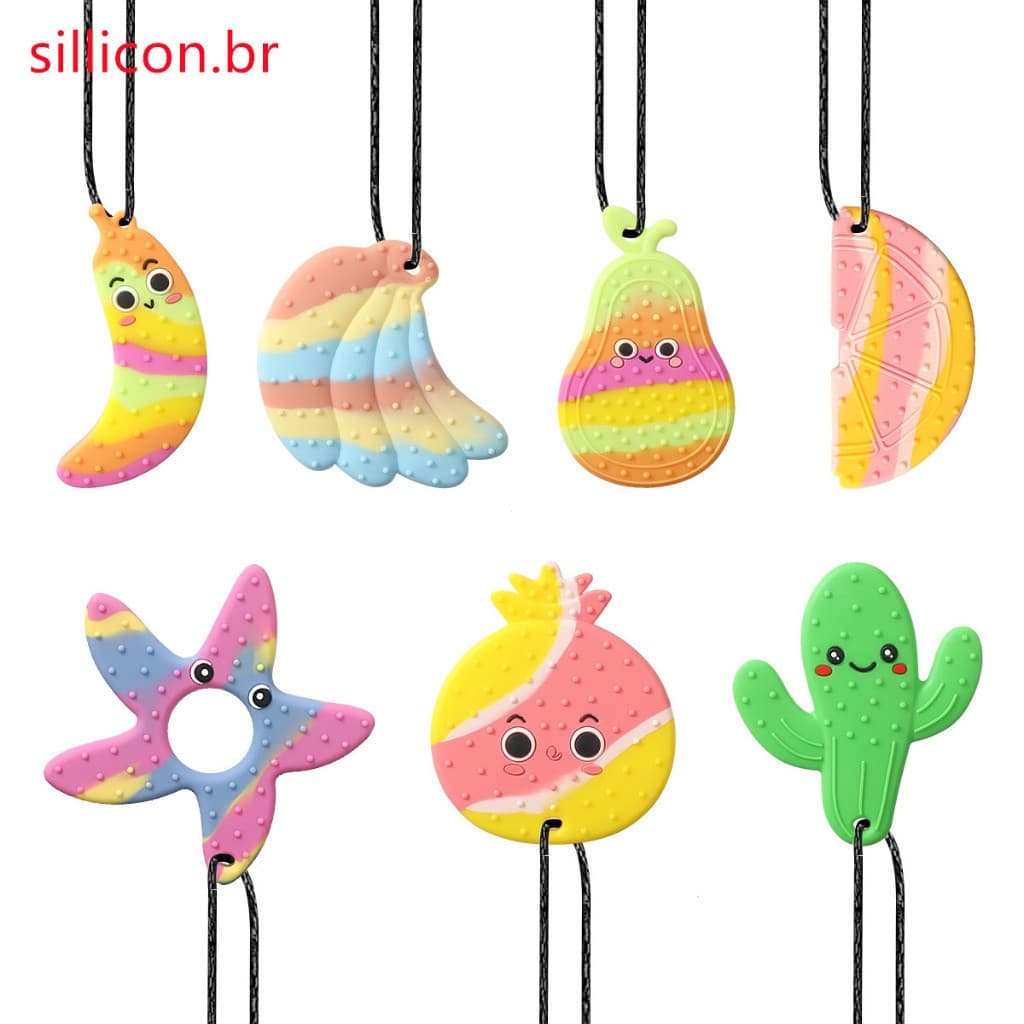 Colar Sensorial Mordedor de Silicone, Formato de Cacho de Banana, para Autismo, Ansiedade, TDAH e TEA