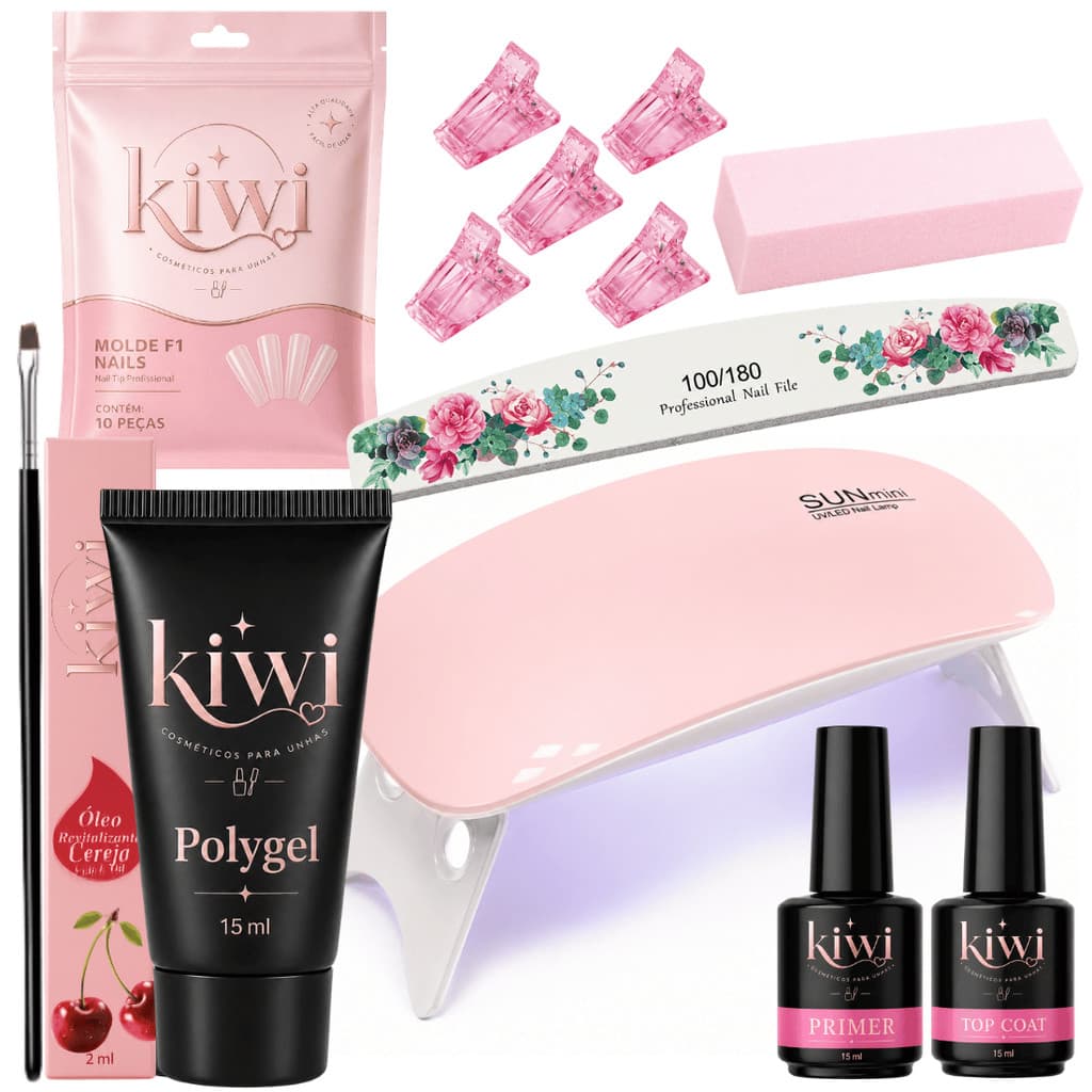 Kit Unhas Poligel Completo Alongamento Polygel com Cabine Secadora Unhas Acrigel Porcelana Caneta Hidratante