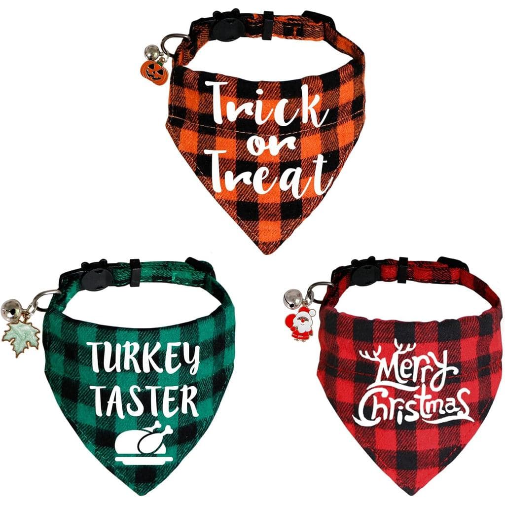 STMK Pacote com 3 Coleiras de Bandana para Gatos com Sino, Coleiras para Gatos e Filhotes com Sino e Bandana Removível p