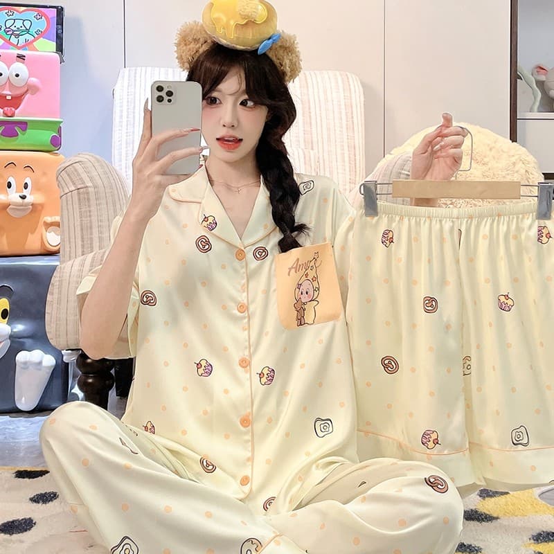 Pijamas de verão médio grande crianças meninas crianças calças de manga curta gelo seda meninas ar condicionado roupas H