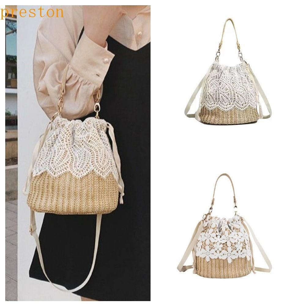 Bolsa Tote PRESTON Weave , De Ombro De Palha Oca De Renda Balde De Grande Capacidade Praia Crossbody