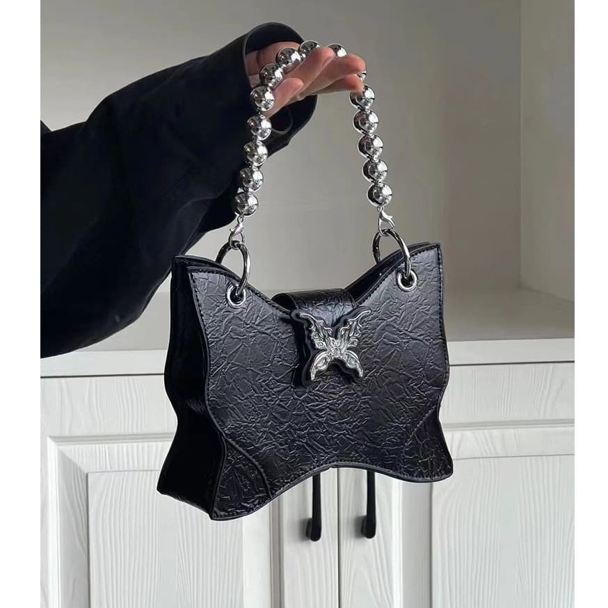 Bolsa Feminina Laço Mini Pérola Corrente Transversal Prata Preta Streetwear Blogueira Chic 2026