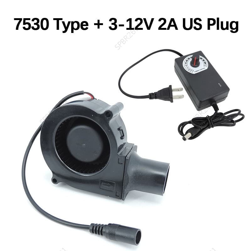 12V dc 7530 Ventilador turbo De Refrigeração Com Velocidade Ajustável Controlador Energia Churrasco Ar Piquenique Grill