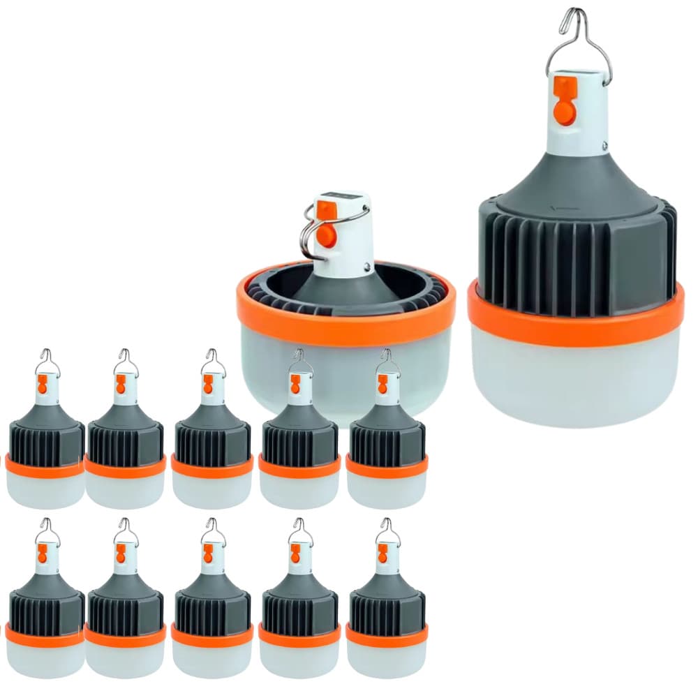 Kit 10 Led Bulbo Lampião 100W Camping Pesca Barraca Lanterna Emergência Recarregável Frio 6500k
