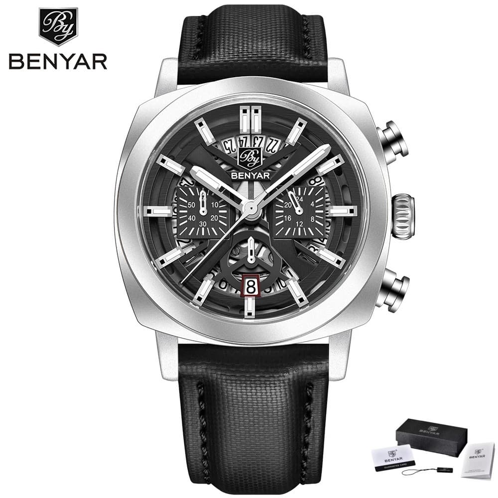 Relógios BENYAR Para Homens 5205 Novo Relógio De Pulso De Quartzo Com Mostrador Luminoso De 43 Mm Cronógrafo 50M À Prova