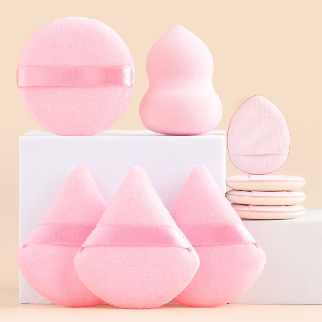 Conjunto de 9 Esponjas de Maquiagem - 3 Esponjas em Forma de Leque para Pó, Uso Seco e Molhado, Fácil de Usar 89899