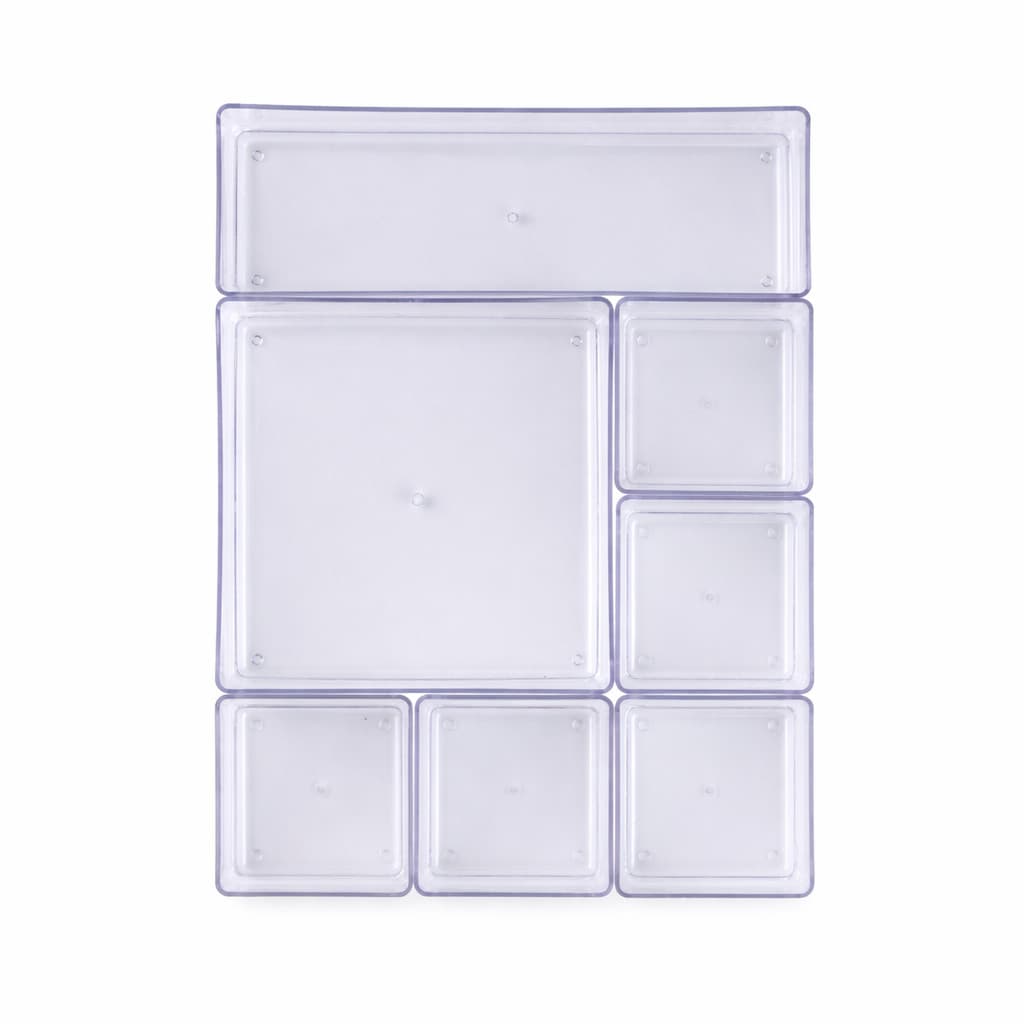 Kit 07 Modulos Organizadores Acrílico Transparente Cozinha Banheiro Quarto