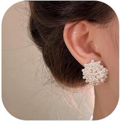Brincos Vintage de Pérolas Grandes para Mulheres, Brincos Artesanais com Pérolas Brancas Creme, Únicos para Noivas e Fes