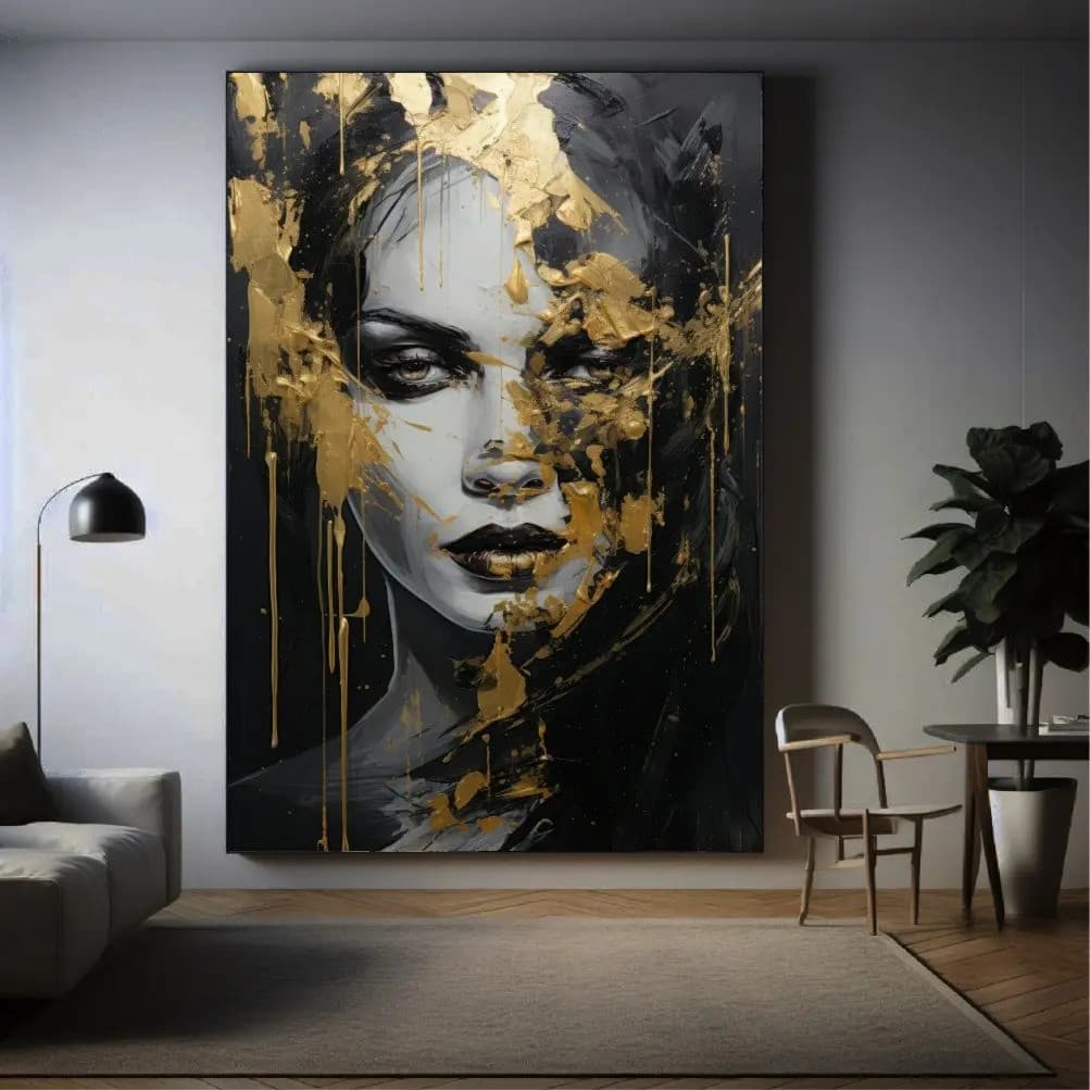 Quadro Decorativo Mulher Detalhes Dourados Arte 90x70 Grande