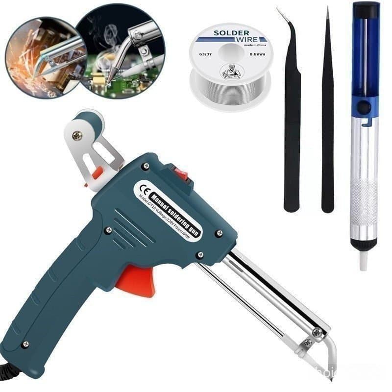 Conjunto de 5 peças 60W 110V-220V pistola de solda semiautomática portátil, ferro de solda elétrico absorvente de fio JQ