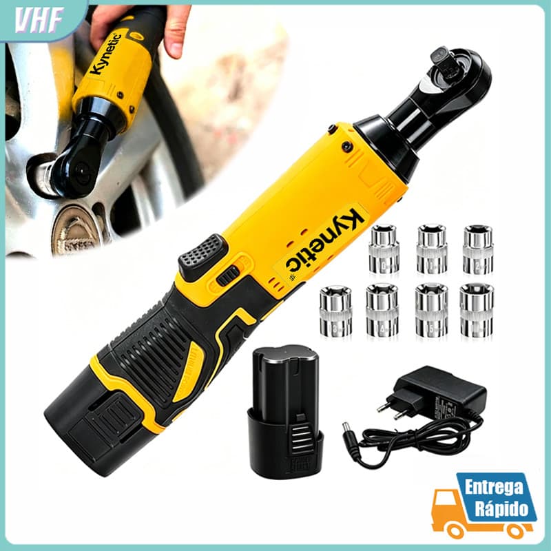 Chave Catraca Elétrica Bivolt a Bateria 12V The Black Tools com 7 Peças Soquetes Multiuso para Oficina Mecânica