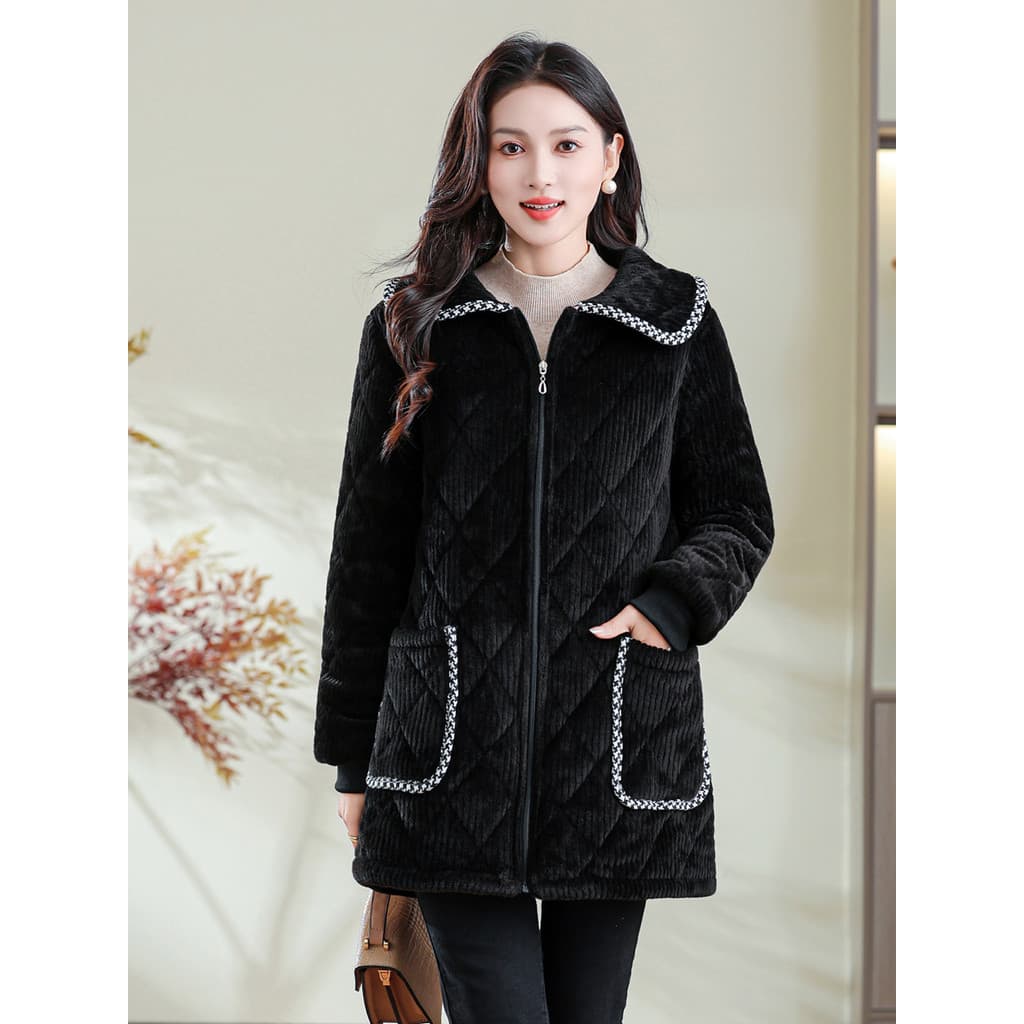 W inverno blusa de lã com zíper jaqueta feminina superior Workwear quente acolchoado jaqueta moda engrossado avental de