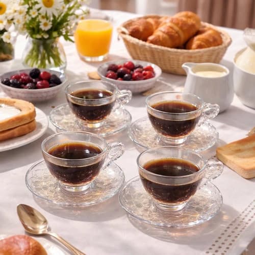 Jogo 4 Xícaras De Café C/ Pires Em Vidro 80ml Bee-Furta Cor