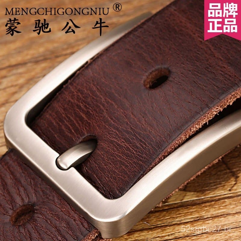 Cinto masculino de couro legítimo com fivela de pino, couro bovino de primeira qualidade, estilo casual vintage coreano