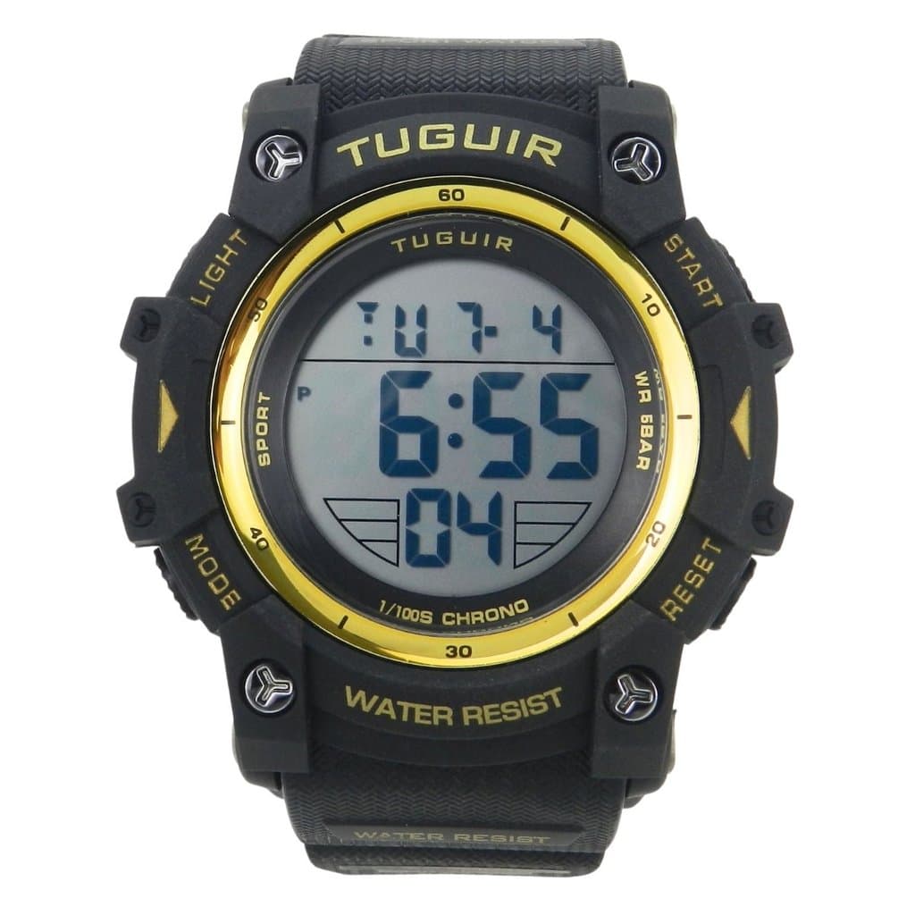 Relógio Masculino, Tuguir Digital, TG30454 Preto e Dourado, 5ATM, ESPORTIVO, DESPERTADOR, CRONÔMETRO