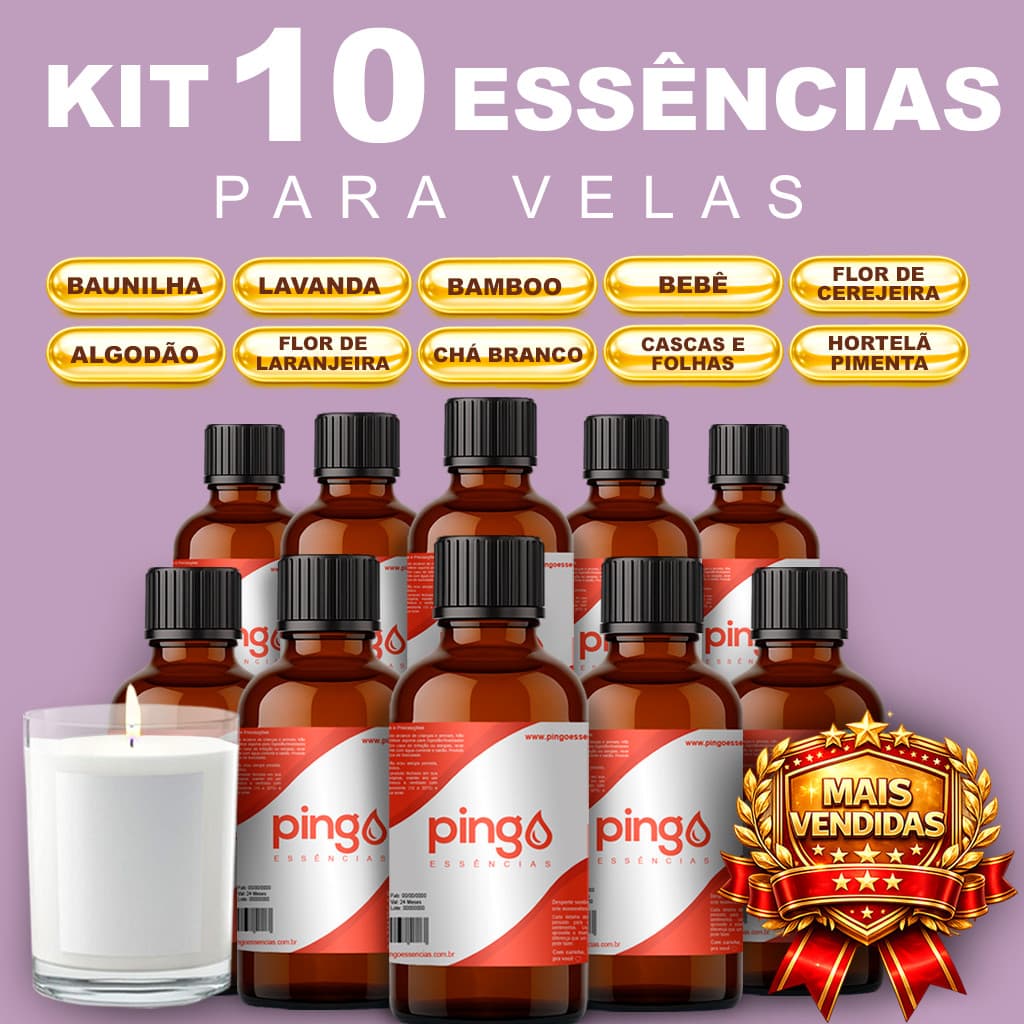 Kit 10 Essências para Velas Profissional | Mais Vendidas | Alta Fixação e Cheiro Intenso