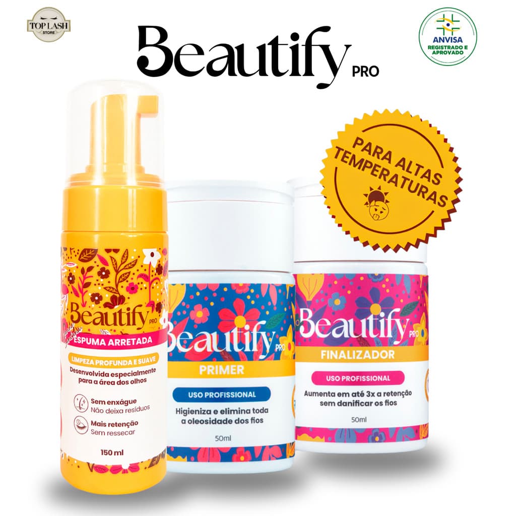 Kit Retenção Cílios Beautify Pro Norte Nordeste Primer Finalizador E Espuma Original Anvisa