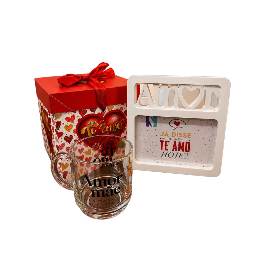 Dia Das Mães Caixa com Caneca 300 ml vidro  e Porta Retrato