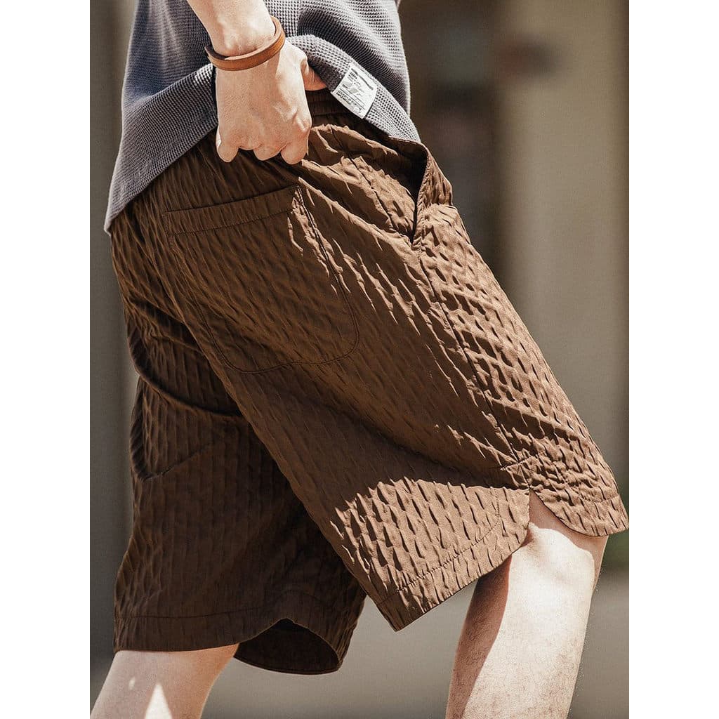 Design americano sentido 3D Seersucker Shorts casuais masculino verão estilo fino seda gelo legal sentido solto calças d