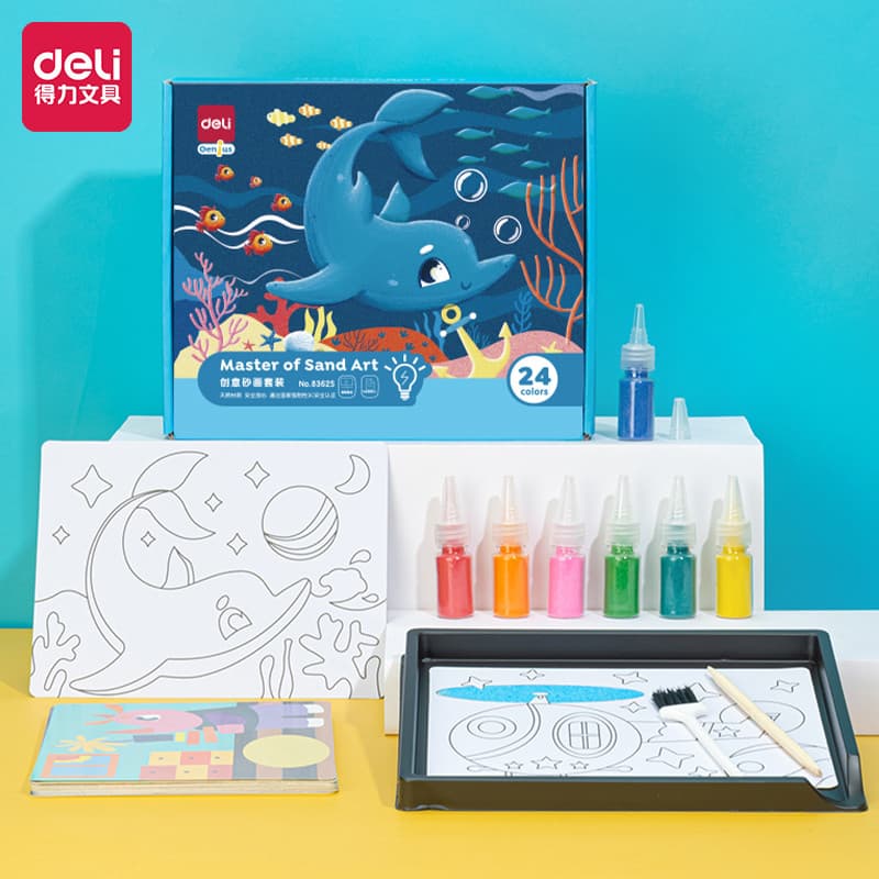 Frete grátis Deli 83625 pintura em areia crianças cor areia brinquedos educativos meninos meninas jardim de infância diy