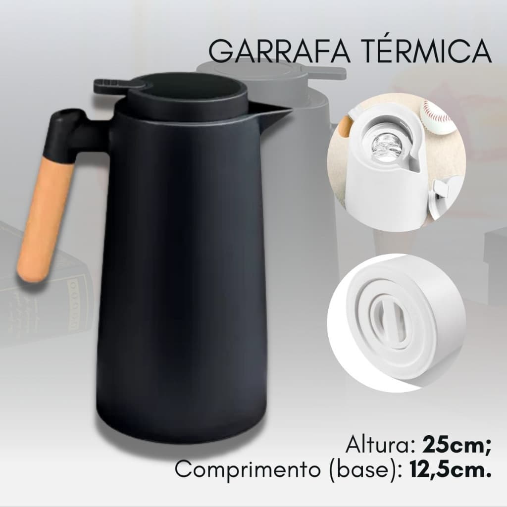 Garrafa Térmica Nórdica 1L Café Chá Cabo Madeira Premium