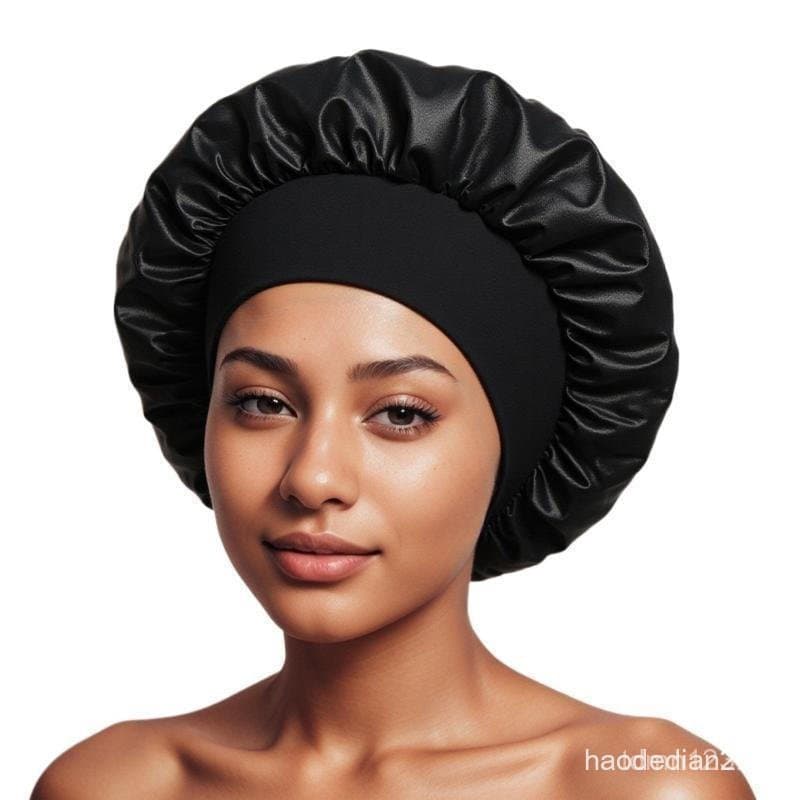 Touca de dormir feminina clássica de cetim de cor sólida, estilo europeu e americano, com aba larga, para quimioterapia.
