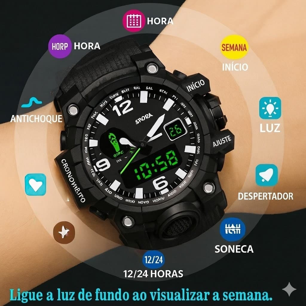 Relógio Digital Esportivo  Masculino Feminino Resistência Alta + Funções