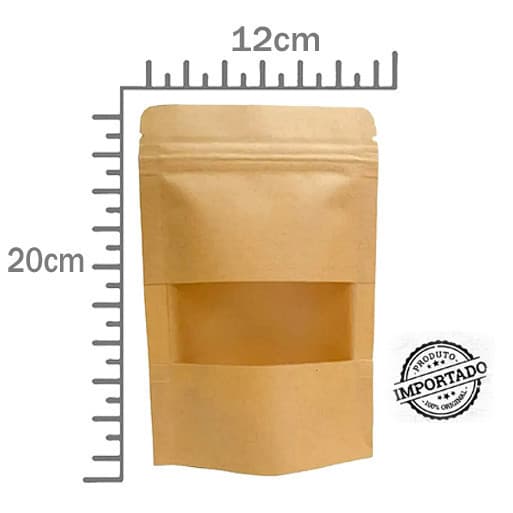 SACO ZIP KRAFT C/ VISOR 12x20 PCT C/50 Saco Stand Up Pouch Kraft  Zip Lock Embalagem para alimentos