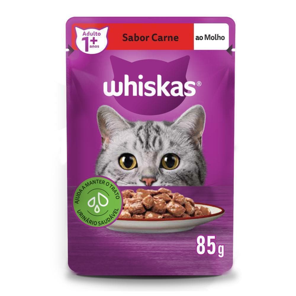 Ração Úmida Whiskas Sachê Carne ao Molho para Gatos Adultos 85g
