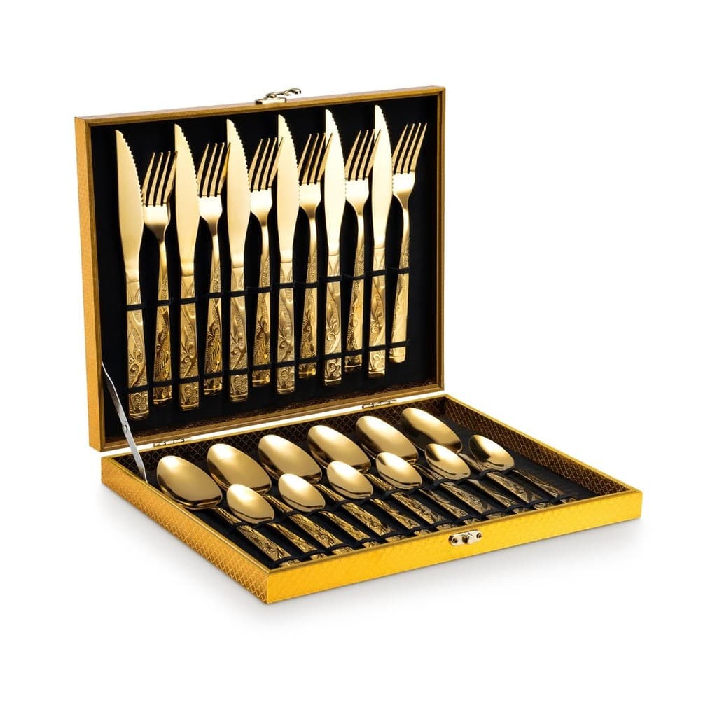BNP-158 Kit Faqueiro Maleta De Talheres Inox 24 Peças dourado de luxo