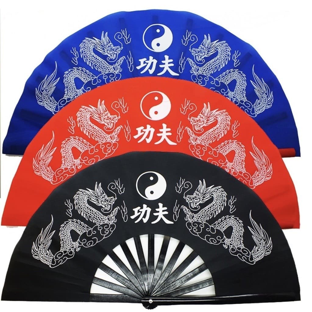 1Pc/2Pcs/3Pcs Leque Kung Fu Grande e Pequeno Colorido Dragão Yin Yang - Temos Atacado