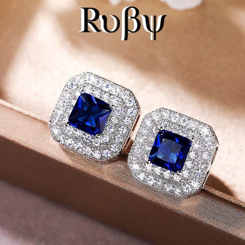 Ruby * Europeu Americano Simples Brincos Moda Clássico Feminino Quadrado Zircão Brincos de Cobre