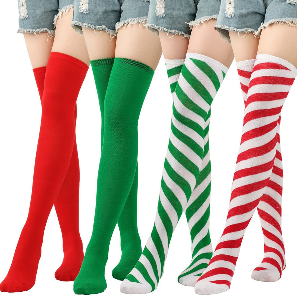 Meias de Natal com listras diagonais, meias transfronteiriças para Halloween acima do joelho, meias roxas