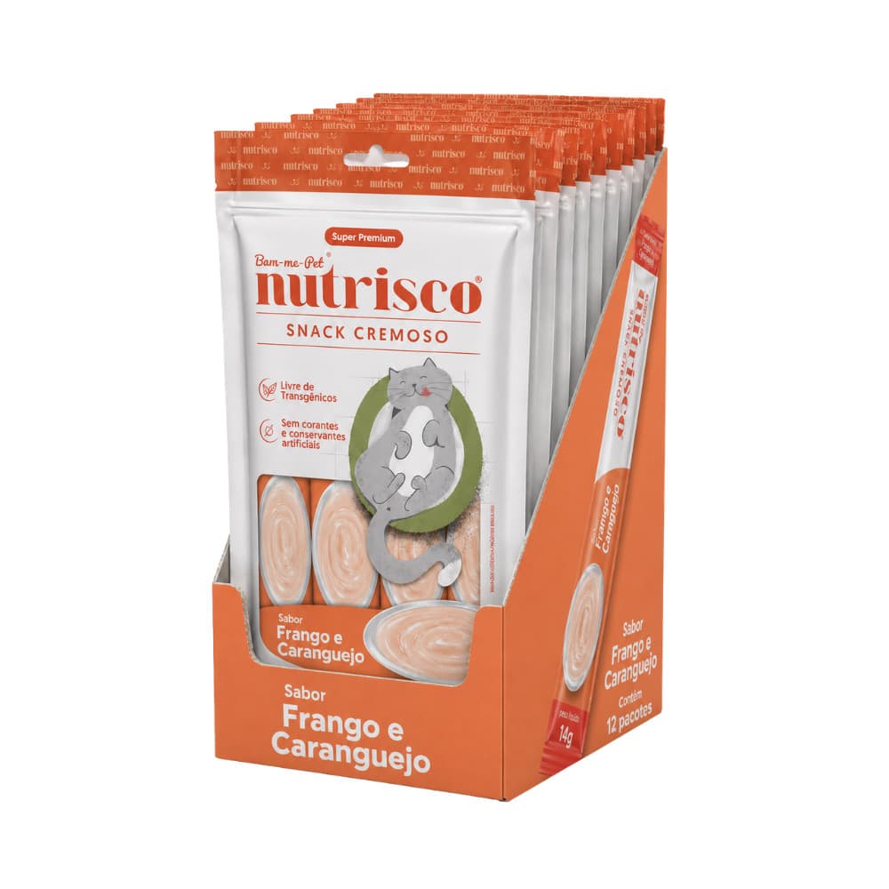 Caixa de Petisco para Gatos Snack Cremoso Nutrisco Sabor Frango e Caranguejo - 48 sachês