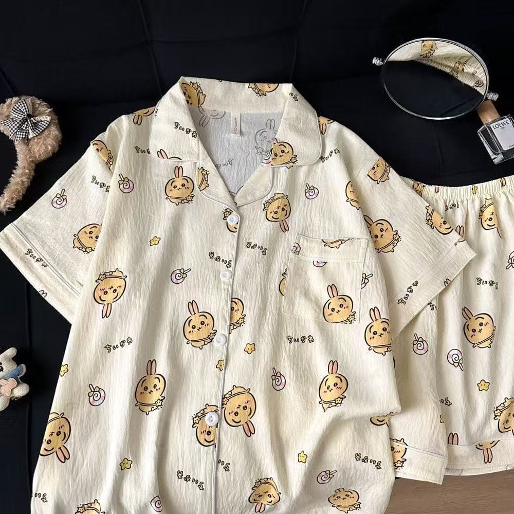 Chiikawa Colud Pijama De Algodão Feminino Verão Macio Roupa De Dormir Para Mulher Tiros De Manga Curta