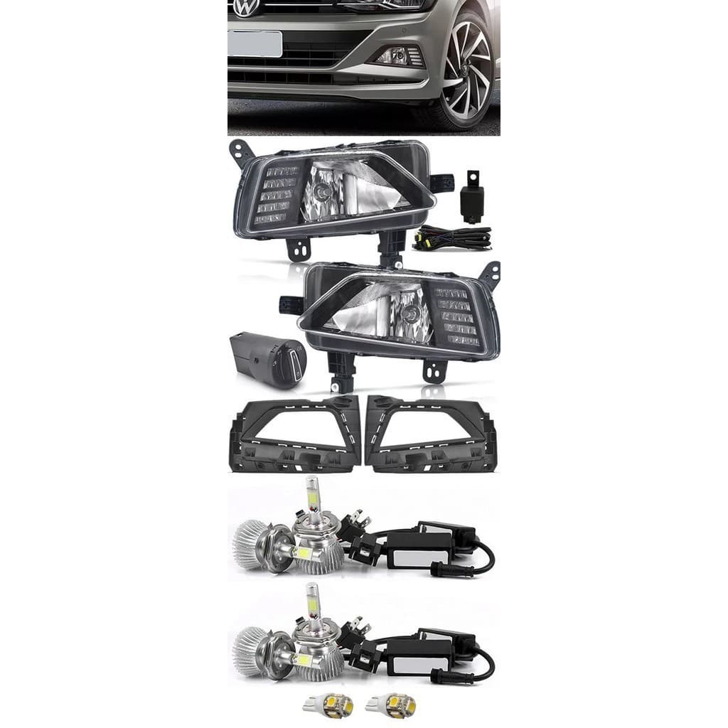 Kit Farol de Milha Neblina Vw Virtus e Novo Polo 2018 a 2022 Com LED Daylight DRL + LED Milha + LED Farol Baixo