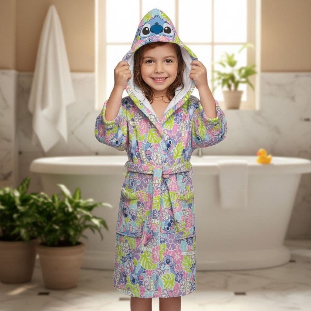 Roupao Infantil Aveludado Quimono com Capuz Stitch Lepper