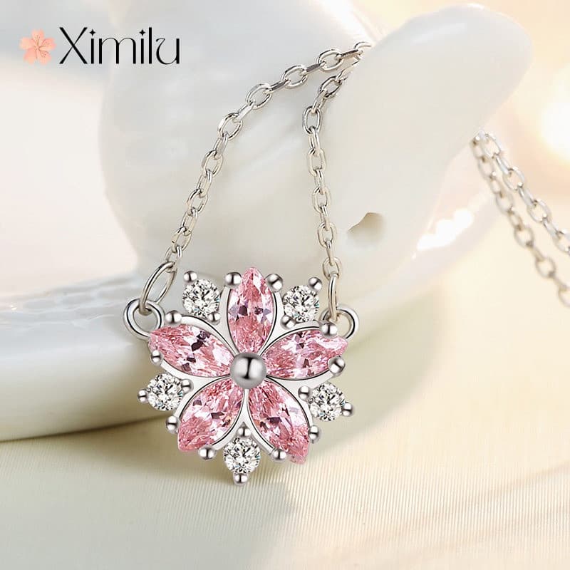 Colar Original de flor de cerejeira rosa, estilo feminino, corrente de clavícula cor pêssego, estilo japonês fresco
