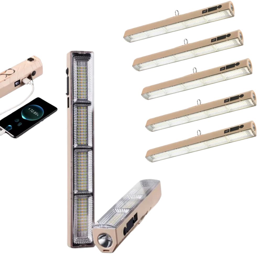 Kit 5 Emergência Luz Led Tubo 400w Emergência Camping Lampião Pesca Barraca Lanterna 41cm Luminoso Recarregável