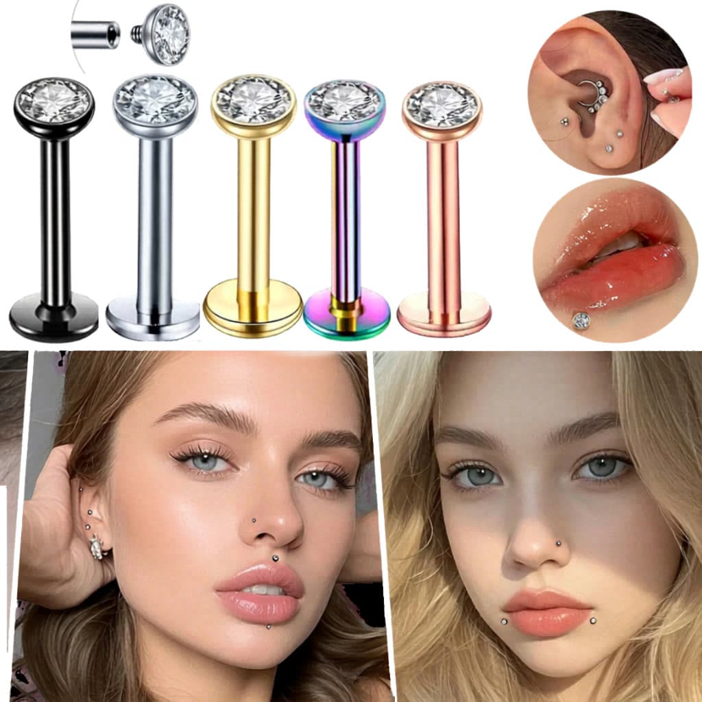 Piercing Tragus Helix Ponto de Luz Titânio G23 Cartilagem Orelha Aço Cirúrgico Antialérgico Feminino Strass Mini Joia