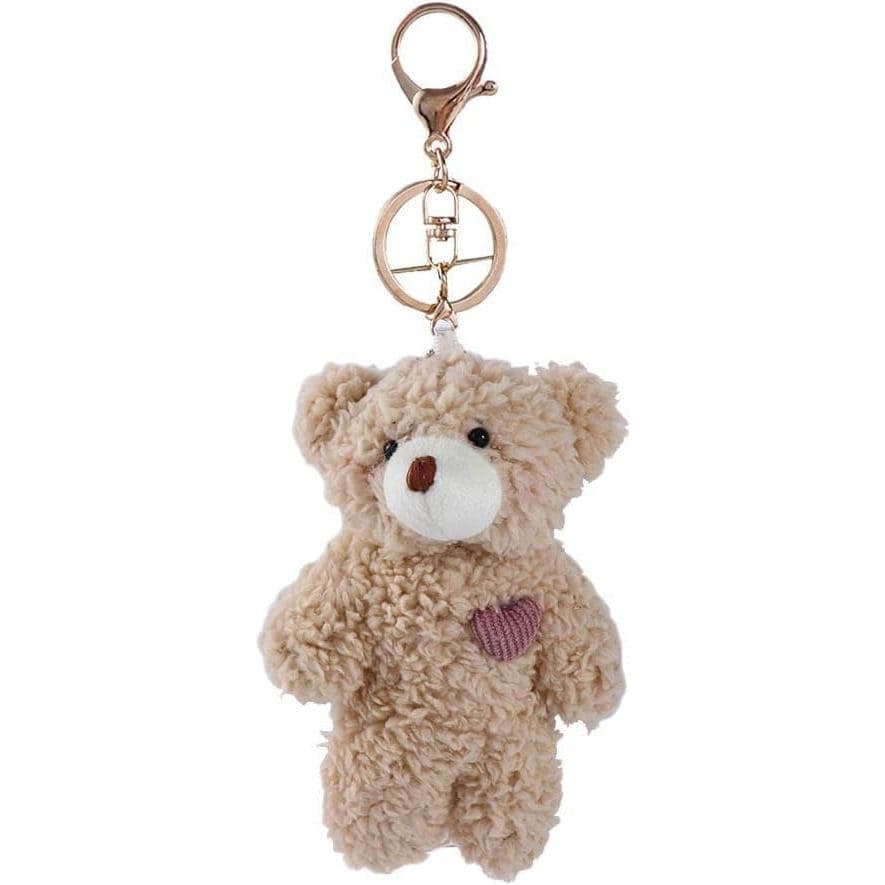 Chaveiro de Pelúcia Urso Marrom com Coração Rosa para Mochila, Chaveiro de Pelúcia, Chaveiro de Algodão Macio para Artes
