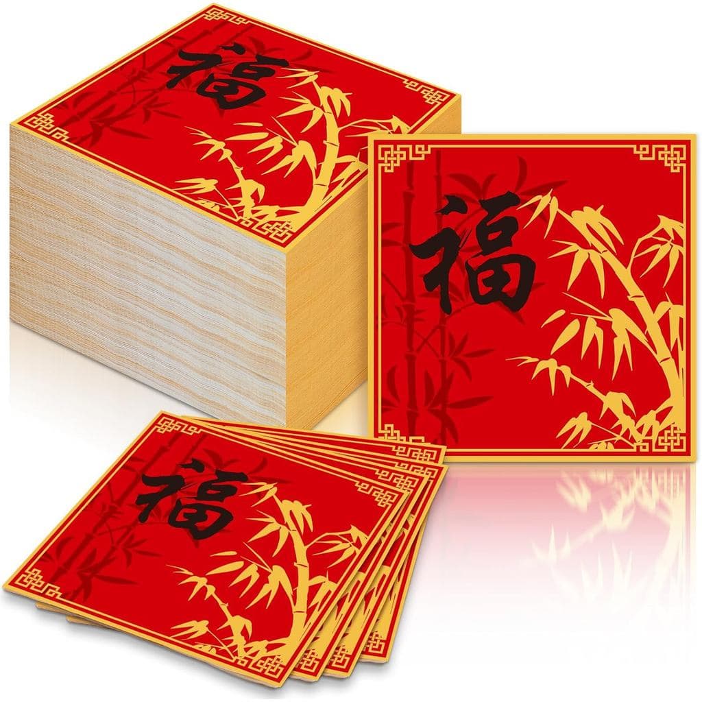 100 Peças de Guardanapos de Papel Descartáveis para o Ano Novo Chinês 2026, com o símbolo da sorte Fu, para o Ano Novo L