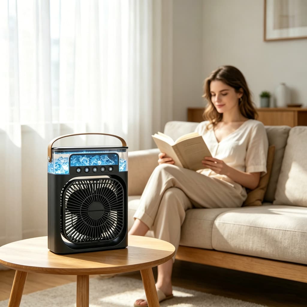 Ventilador Refrigerador De Ar Condicionado Umidificador Portátil Com Led Reservatório De Água Usb