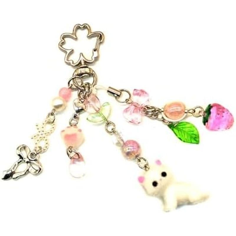 Chaveiro Rosa Fofo , De Gato Felpudo , Corrente Estética De Telefone Y2K , Chaveirochaveiros Elegantesacessórios (Morang