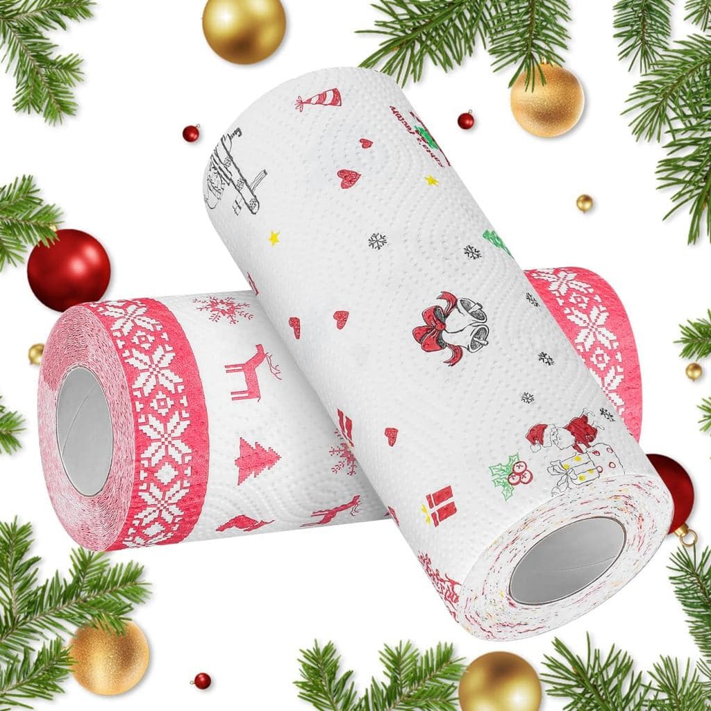 Toalhas de Papel de Natal BESPORTBLE para Cozinha - 2 Rolos de Toalhas Descartáveis com Padrões Festivos - Papel com Abs
